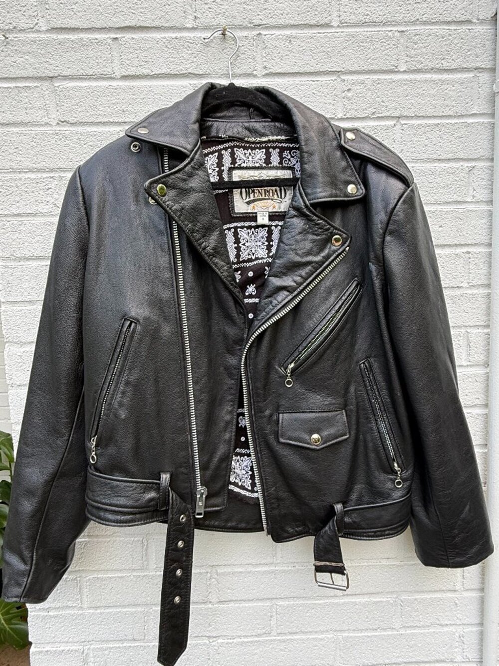 OpenRoads Genuine Vintage Motorcycle Black Leather Jacket